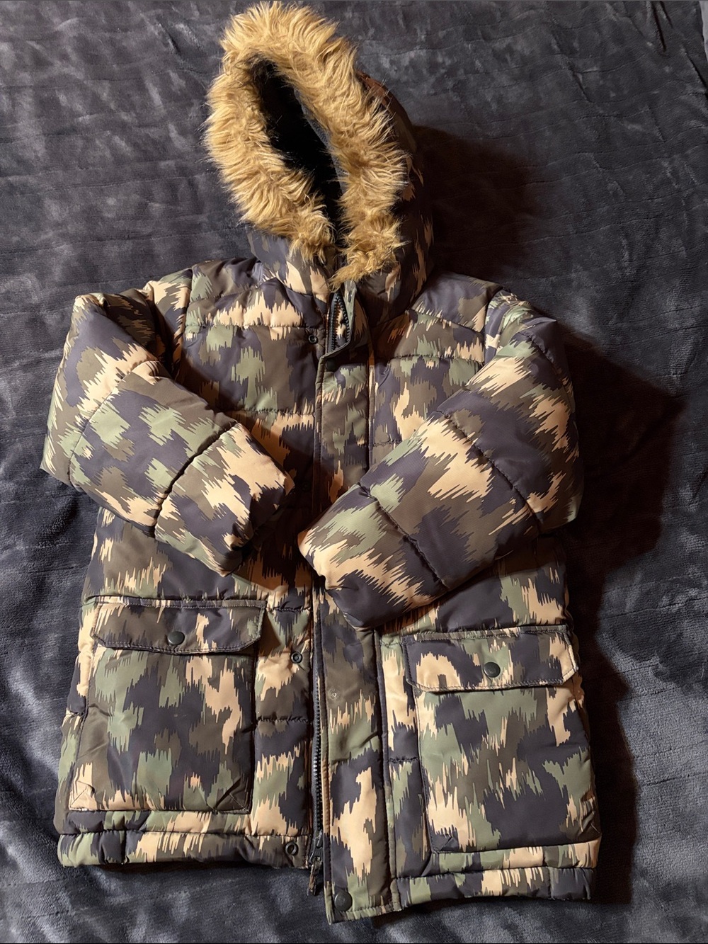 The Children's Place Camo Faux-Fur Hooded Puffer Jacket - Brown/Green